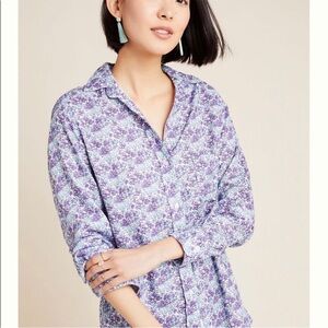 Grayson The Hero Button-Up Button Down Shirt Blue Purple Floral Liquid Lyocell